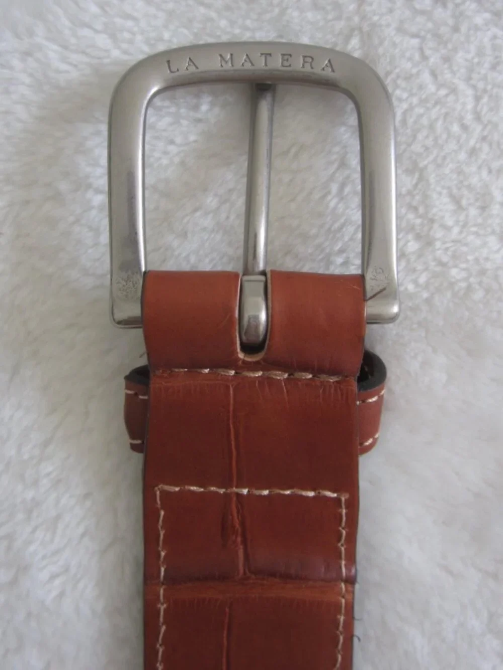 Brown Leather & Navy Patterned Men's Belt